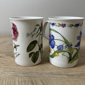 Vintage Roy Kirkham Fine Bone China Flowers Orchids Roses 12 oz. Mugs - Set/2